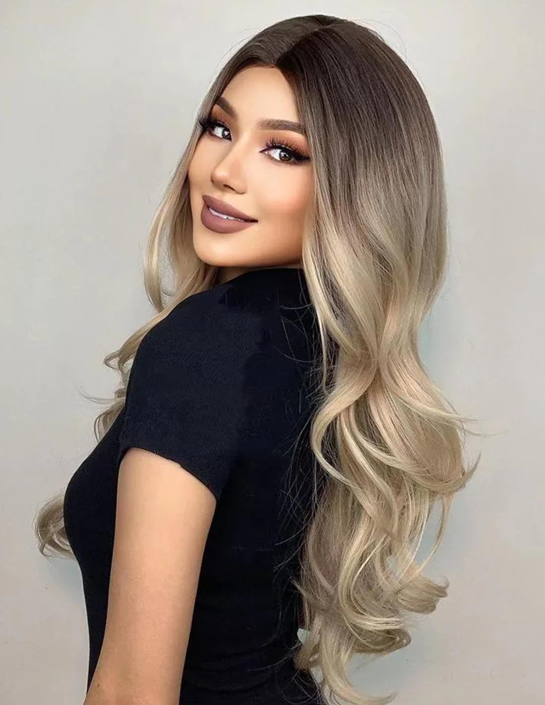 Peruca Par Sintetic DALIANA   Balayage Saten Mediu/Blond Platinat