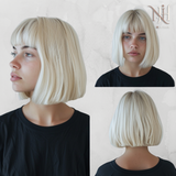 Peruca Bob Scurt Cu Breton Par Natural Blond Platinat #60