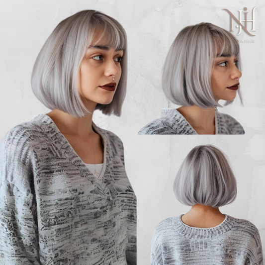 Peruca Bob Scurt Cu Breton Par Natural Silver