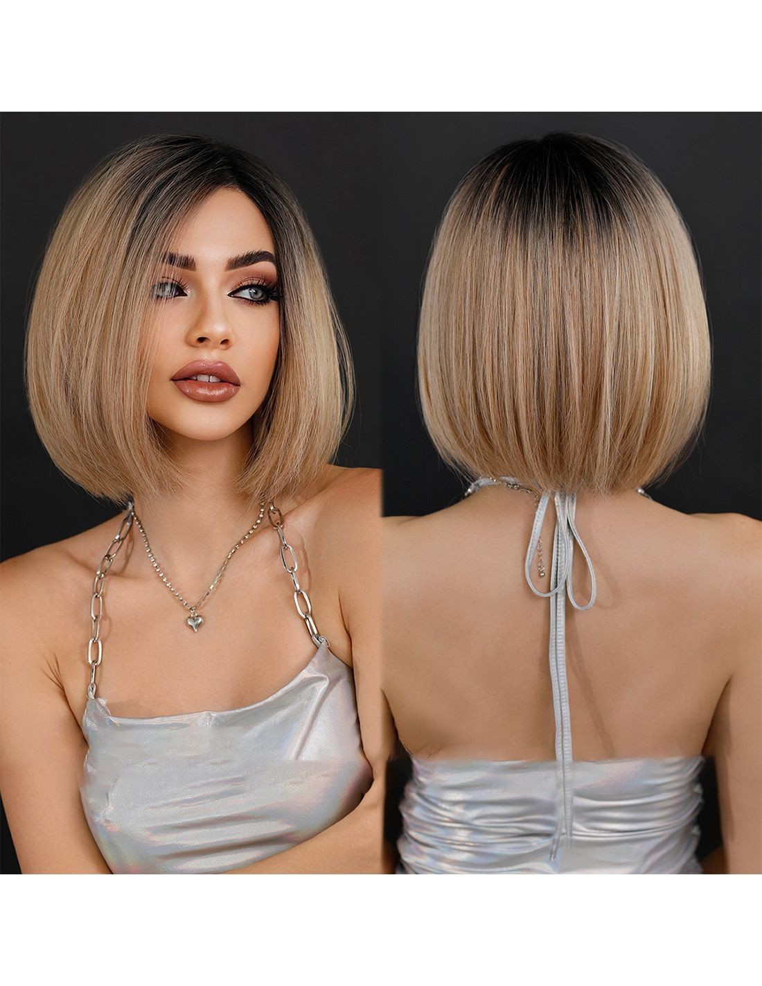 Peruca Par Sintetic ESTHER Balayage Saten Inchis/Blond Nisipiu