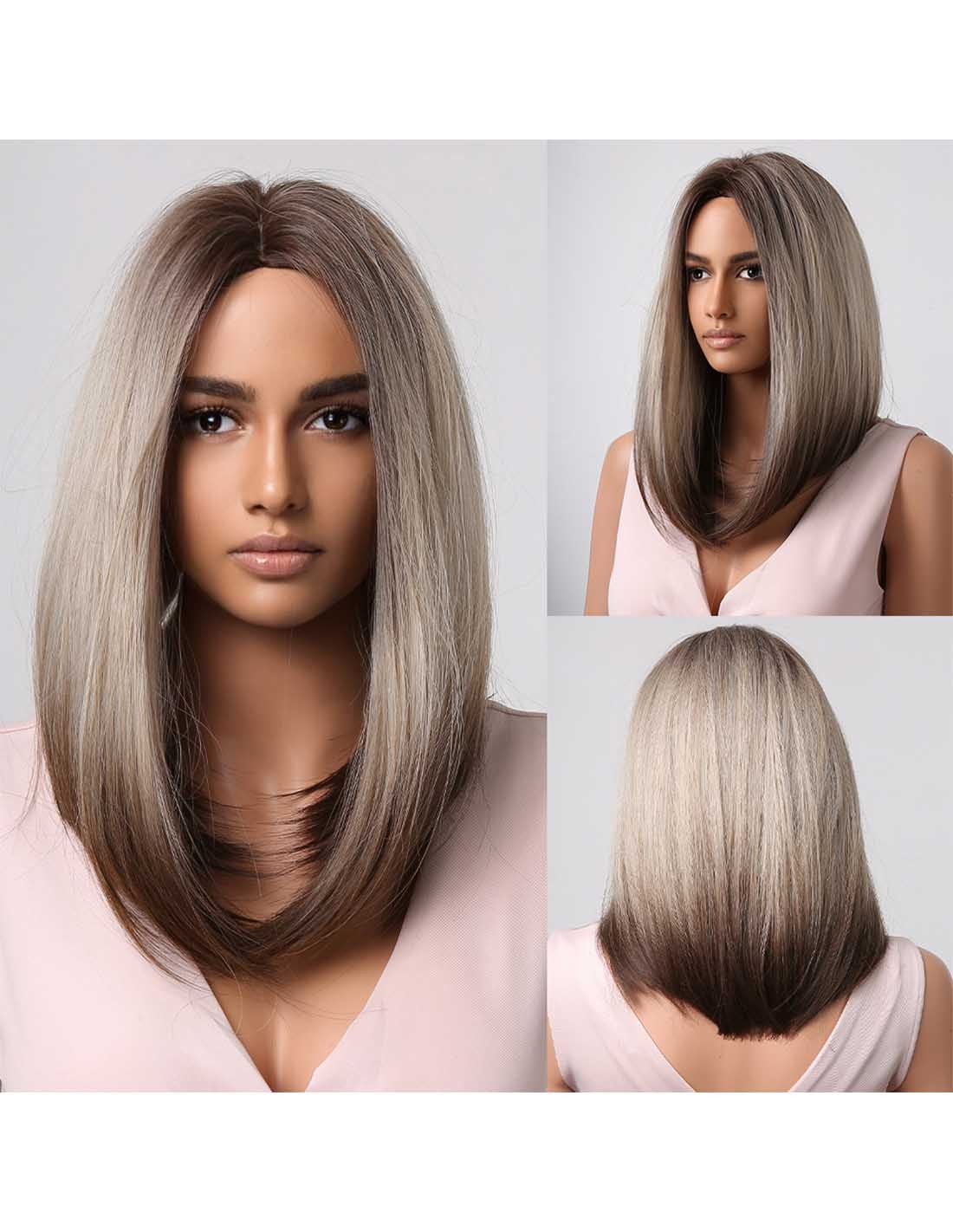 Peruca Par Sintetic VARSHA Balayage Saten Mediu/ Blond Cenusiu