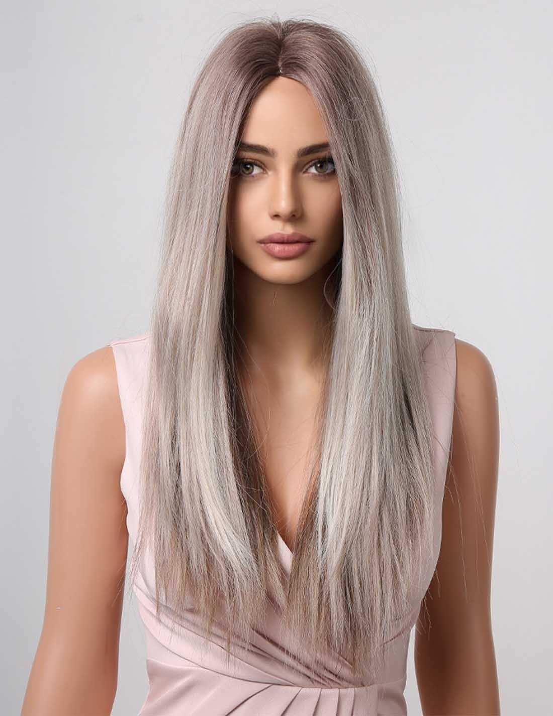 Peruca Par Sintetic TANIA  Balayage White Gray/ Saten Mediu