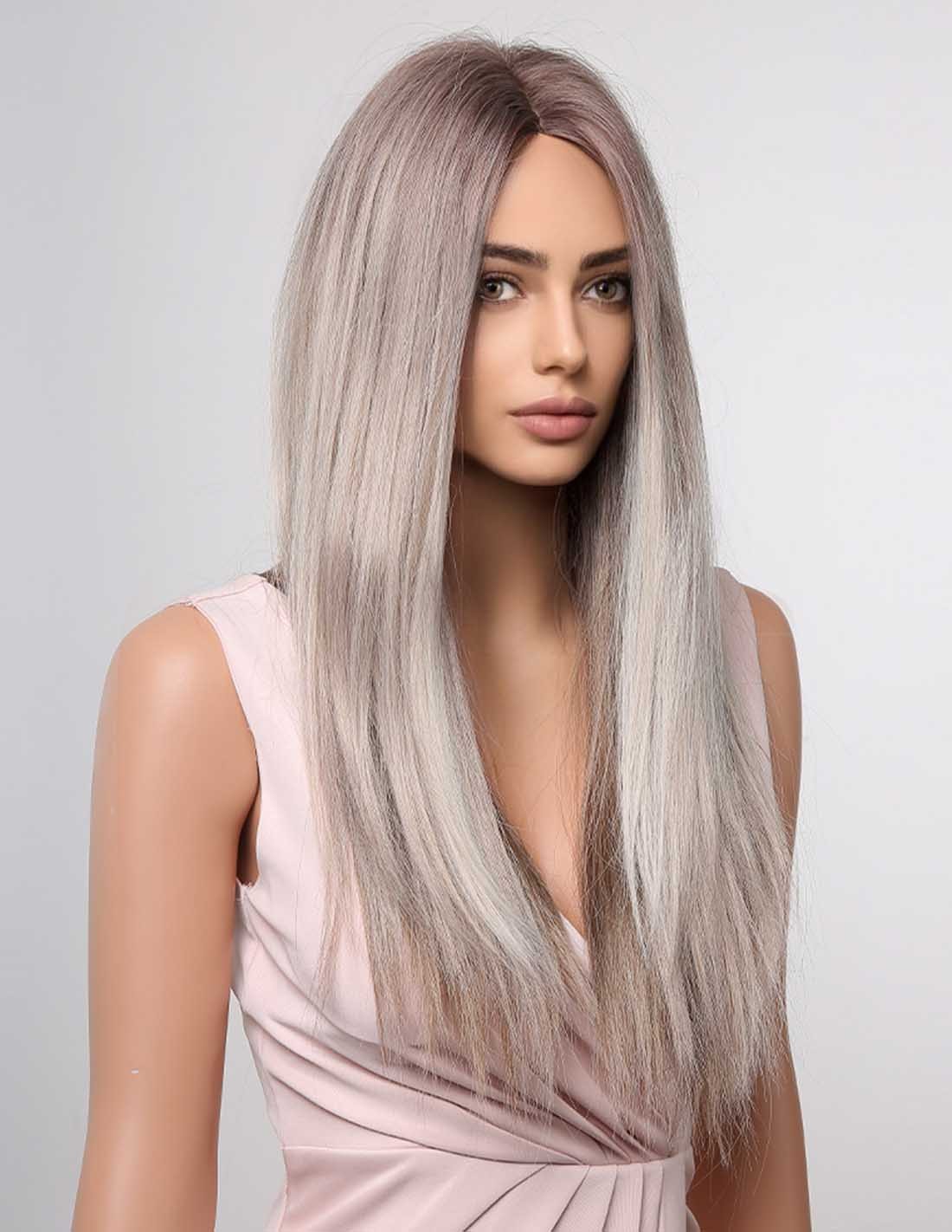 Peruca Par Sintetic TANIA  Balayage White Gray/ Saten Mediu