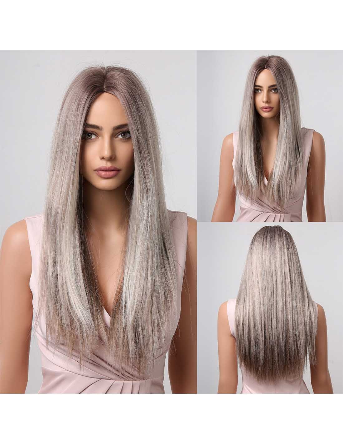 Peruca Par Sintetic TANIA  Balayage White Gray/ Saten Mediu