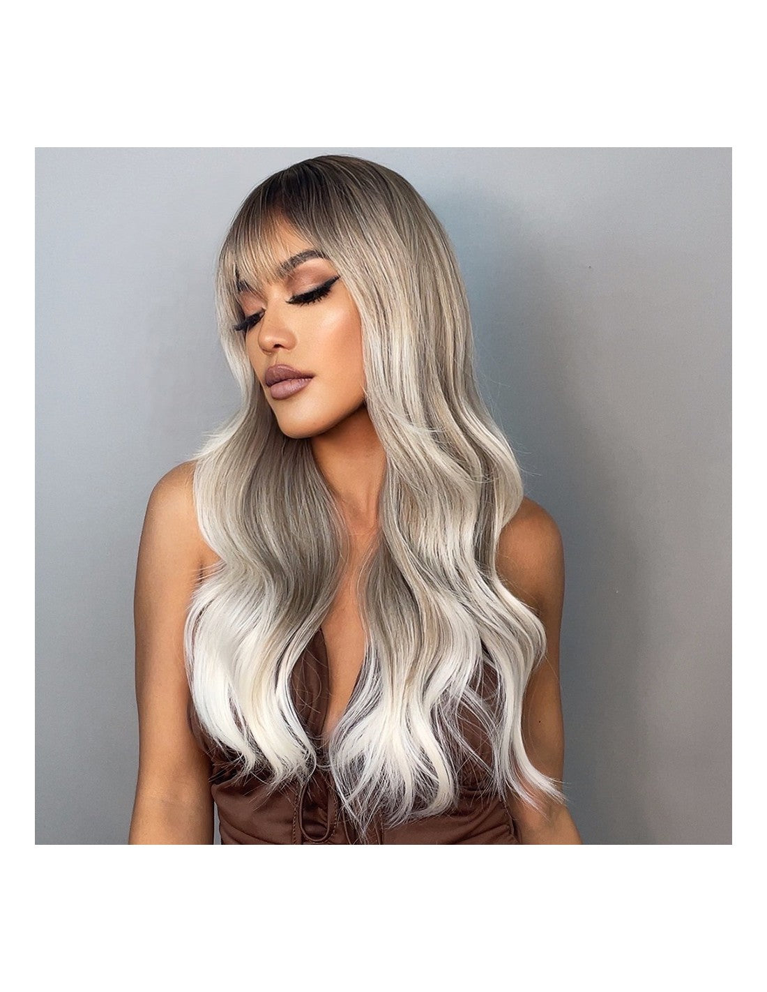 Peruca Par Sintetic IRISA  Balayage Saten Inchis/Light Grey/White Blonde